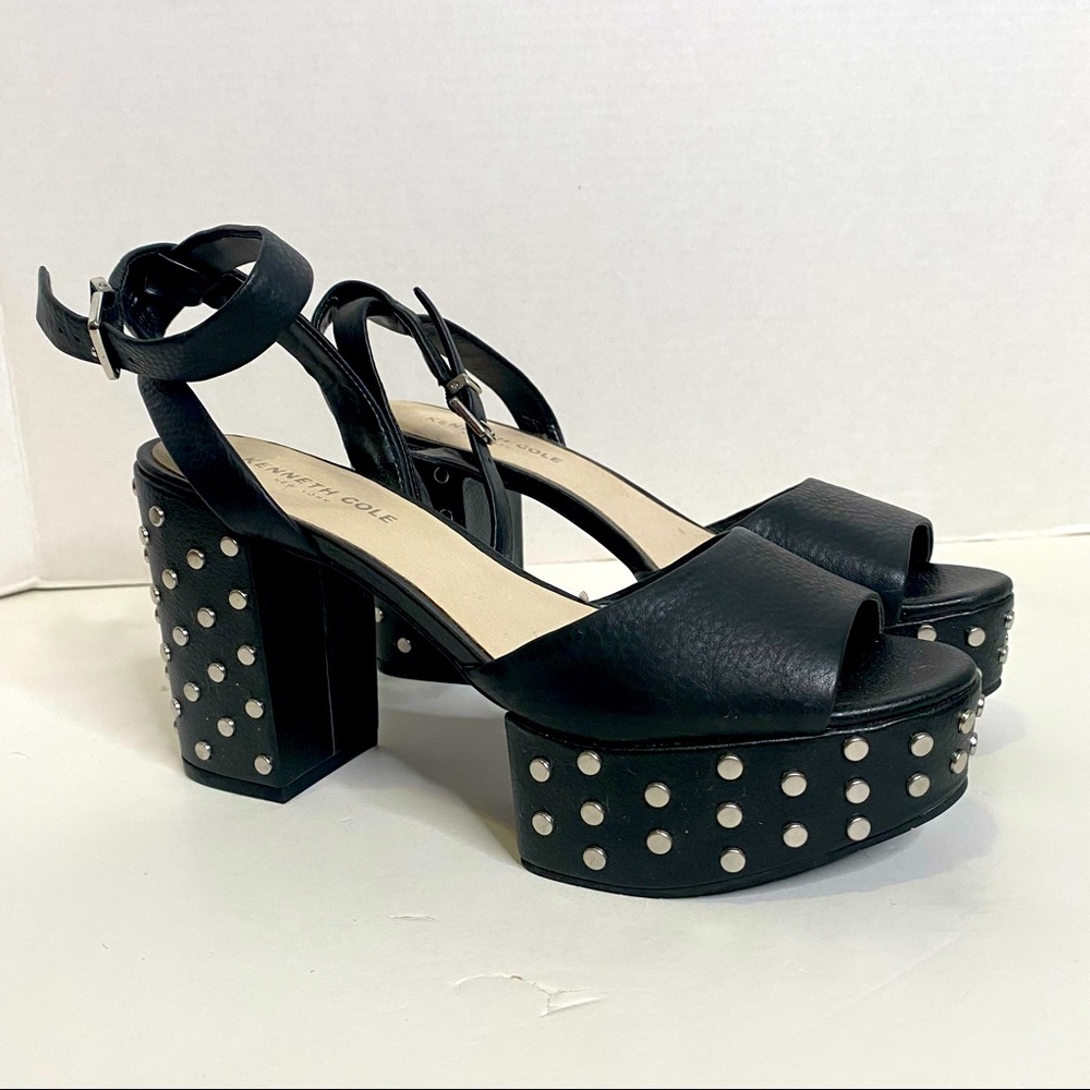 Black leather, studded platform heels by Kenneth Cole